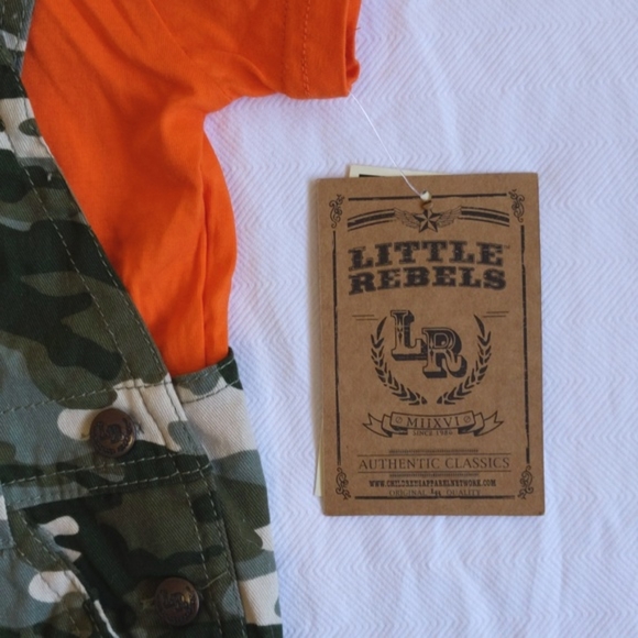 NEW little rebels 2 piece camo overalls shorts outfit matching set 12 months boy - Picture 4 of 7